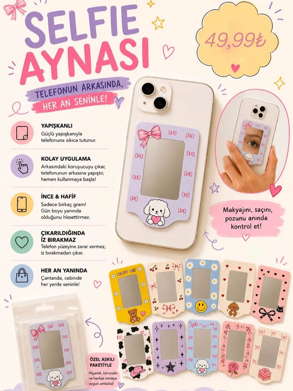 ( 50 adet ) telefon arkasına yapışan desenli ayna