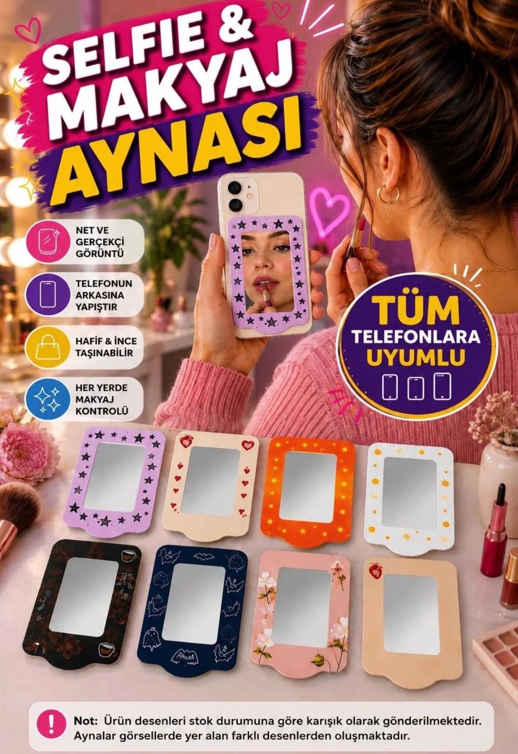 ( 50 adet ) telefon arkasına yapışan desenli ayna