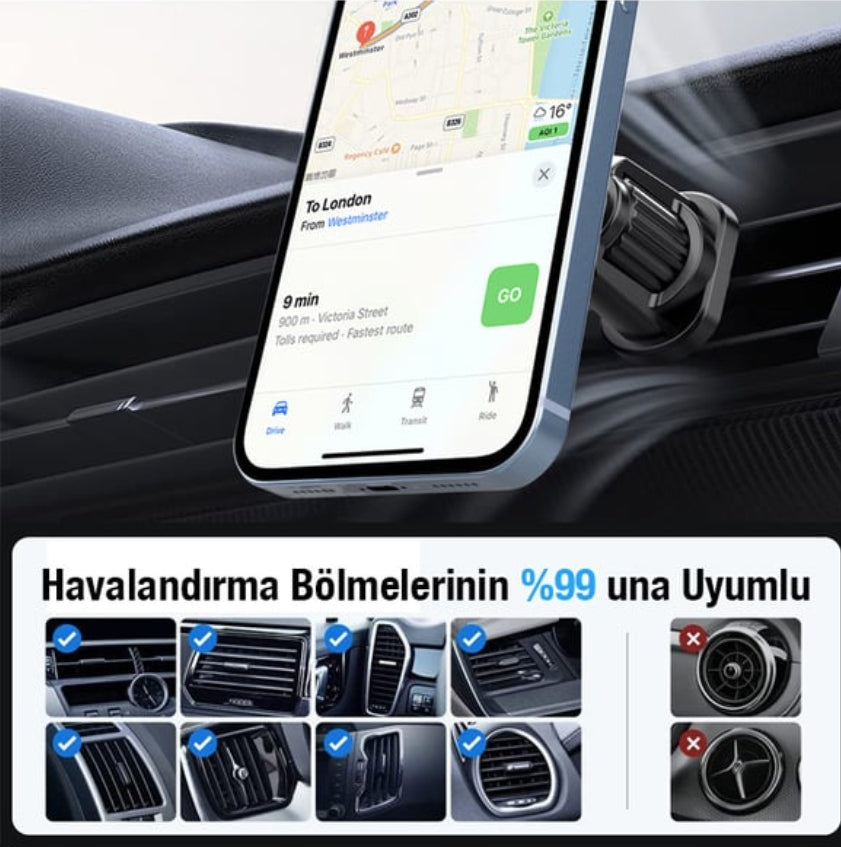 MagSafe Uyumlu Manyetik Araç İçi Havalandırma Telefon Tutucu - 360° Dönebilen Jant Tasarımlı Güçlü Mıknatıslı Oto Telefon Tutacağı Hasırcılar