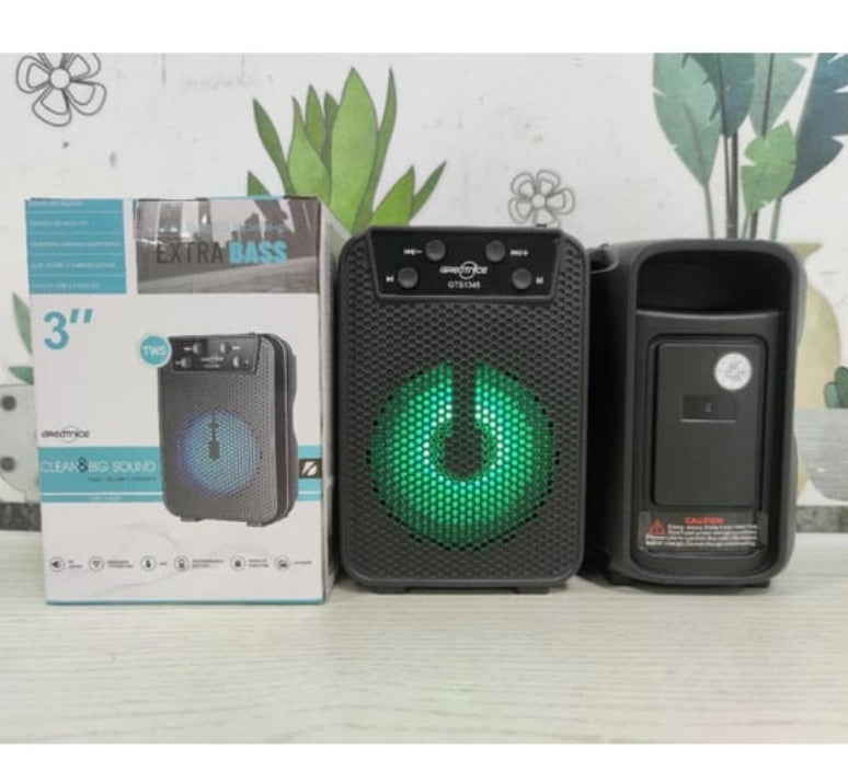 GTS-1345 3 inç Şarj Edilebilir Kablosuz Bluetooth Hoparlör - FM Radyo, USB ve Micro SD Girişli Taşınabilir Işıklı Speaker CARBON