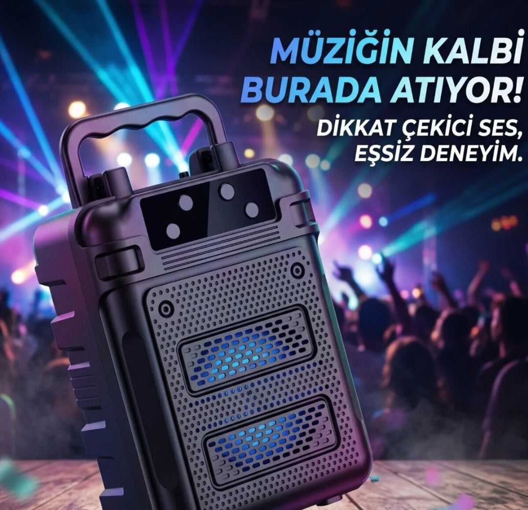 GTS-2333 Kablosuz Karaoke Mikrofonlu Işıklı Taşınabilir Bluetooth Hoparlör 3 İnç fm radyolu CARBON