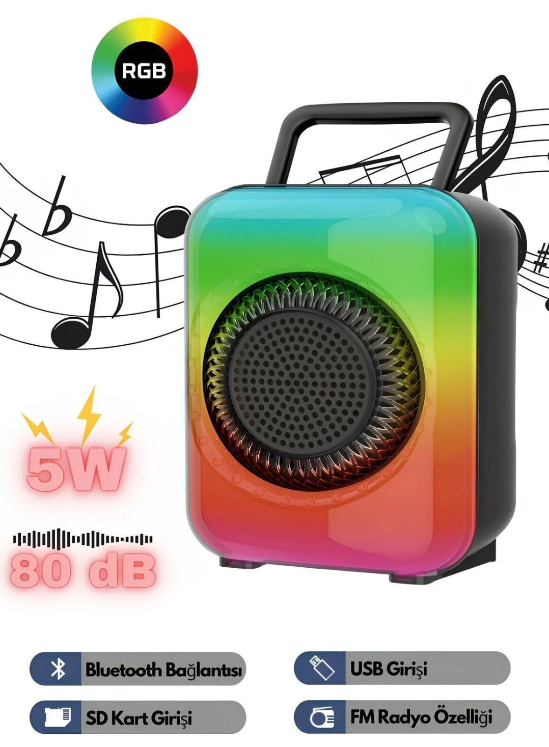 GTS-1867 Flame Light RGB Işıklı Taşınabilir Bluetooth Hoparlör TORİMA