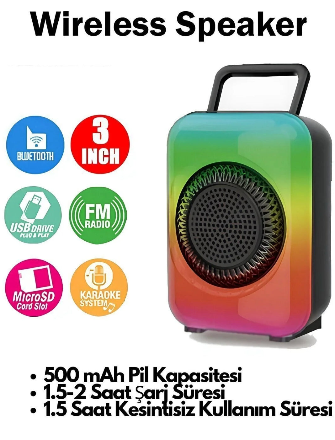 GTS-1867 Flame Light RGB Işıklı Taşınabilir Bluetooth Hoparlör TORİMA