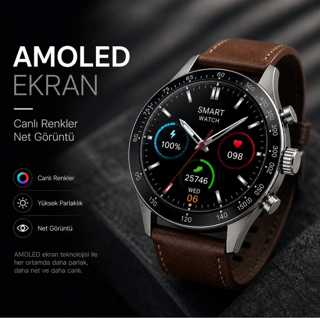 SK33 Pro Premium AMOLED Ekran Yuvarlak Akıllı Saat - Bluetooth Arama, AI & ChatGPT Desteği + 3 Farklı Kordon Hediyeli (Android ve iOS Uyumlu) LENSUN
