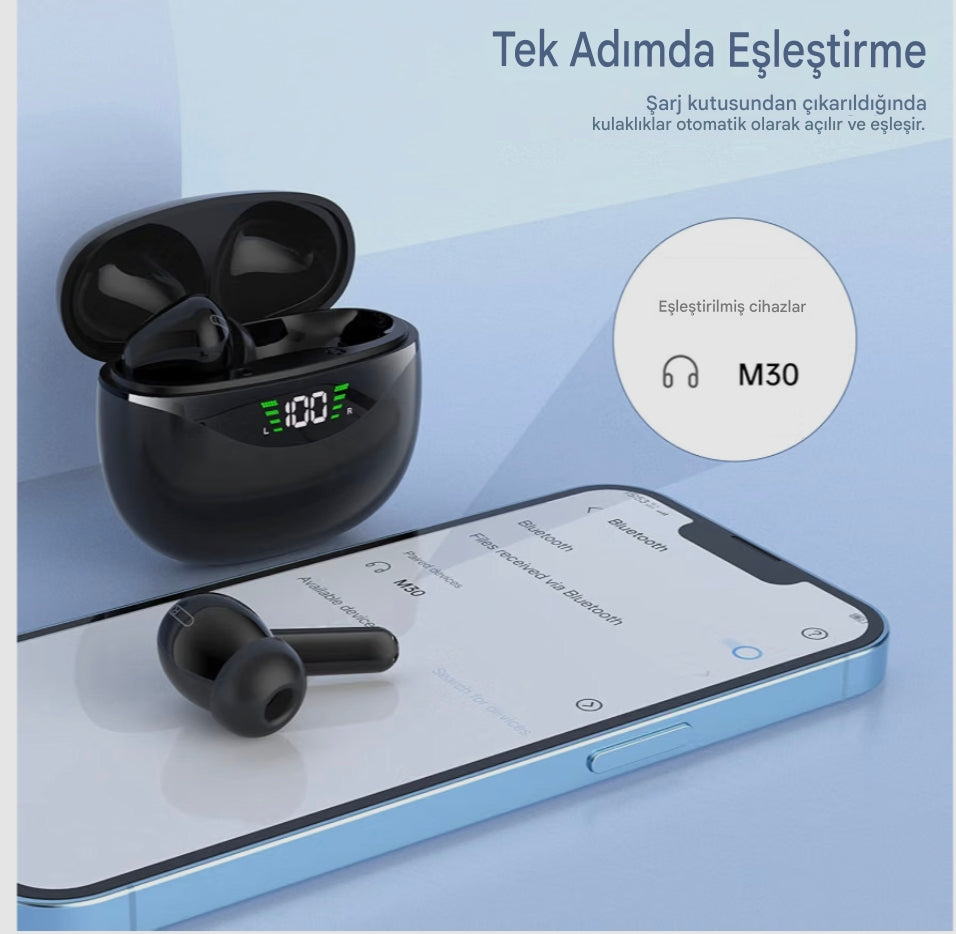 XT11 TWS Kablosuz Bluetooth Kulaklık Siyah - Dijital Göstergeli Akıllı Dokunmatik Kulak İçi Kulaklık MİLANO
