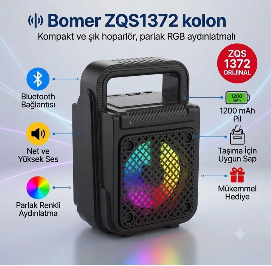 ( 5 adet ) ZQS1372 Taşınabilir Bluetooth Hoparlör - 1200mAh, Super Bass, RGB Işıklı, USB/TF Kart Destekli MBX