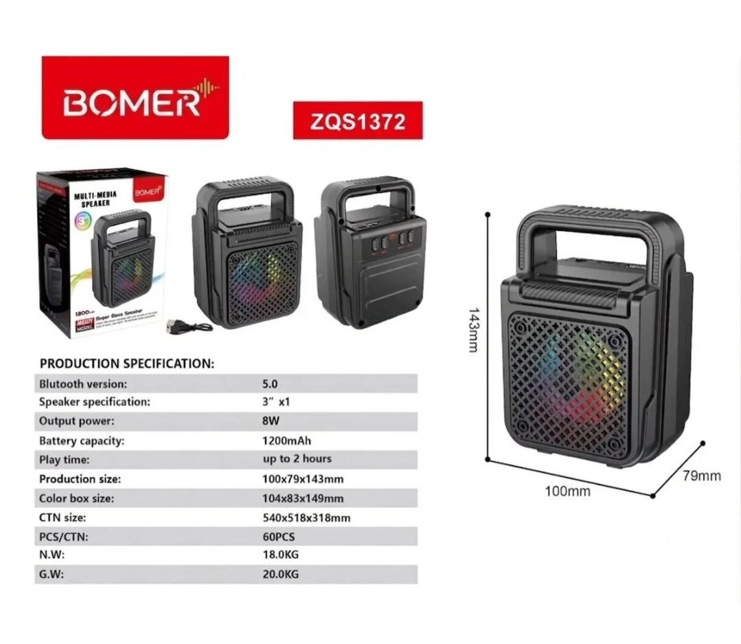 ( 5 adet ) ZQS1372 Taşınabilir Bluetooth Hoparlör - 1200mAh, Super Bass, RGB Işıklı, USB/TF Kart Destekli MBX