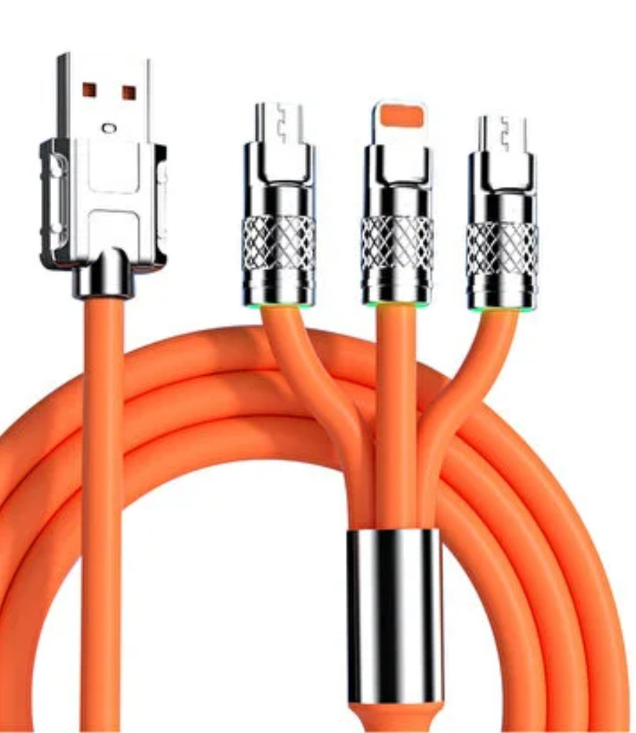 ( 5 adet ) 3'ü 1 Arada Hızlı Şarj Kablosu - Type-C, Lightning, Micro USB Dönüştürücü, Örgü Tasarımlı Turuncu Veri ve şarj Kablosu JBK