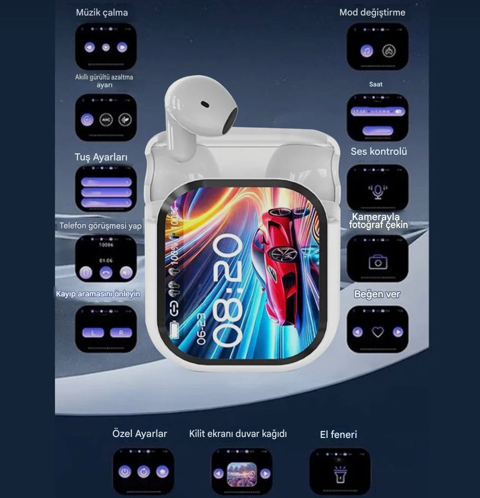 KY55 Akıllı Dijital Ekranlı TWS Bluetooth Kablosuz Kulak İçi Kulaklık - Beyaz JBK