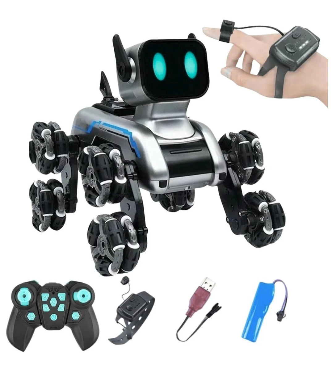 Uzaktan Bilekten Kumandalı Şarjlı 8 Teker Akrobat Robot Köpek - Müzikli ve LED Işıklı Akıllı Robot Araba SANTRAL HAN
