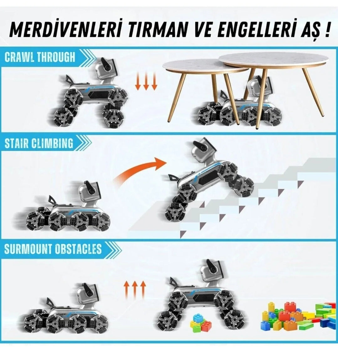 Uzaktan Bilekten Kumandalı Şarjlı 8 Teker Akrobat Robot Köpek - Müzikli ve LED Işıklı Akıllı Robot Araba SANTRAL HAN
