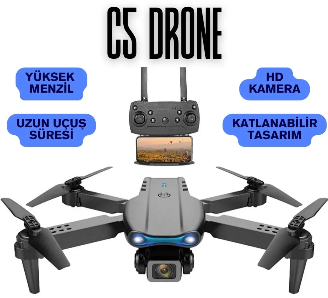 C5 Drone Kameralı Wi-Fi Uygulama Kontrollü Katlanabilir Akıllı Akrobat Quadcopter Rotatech