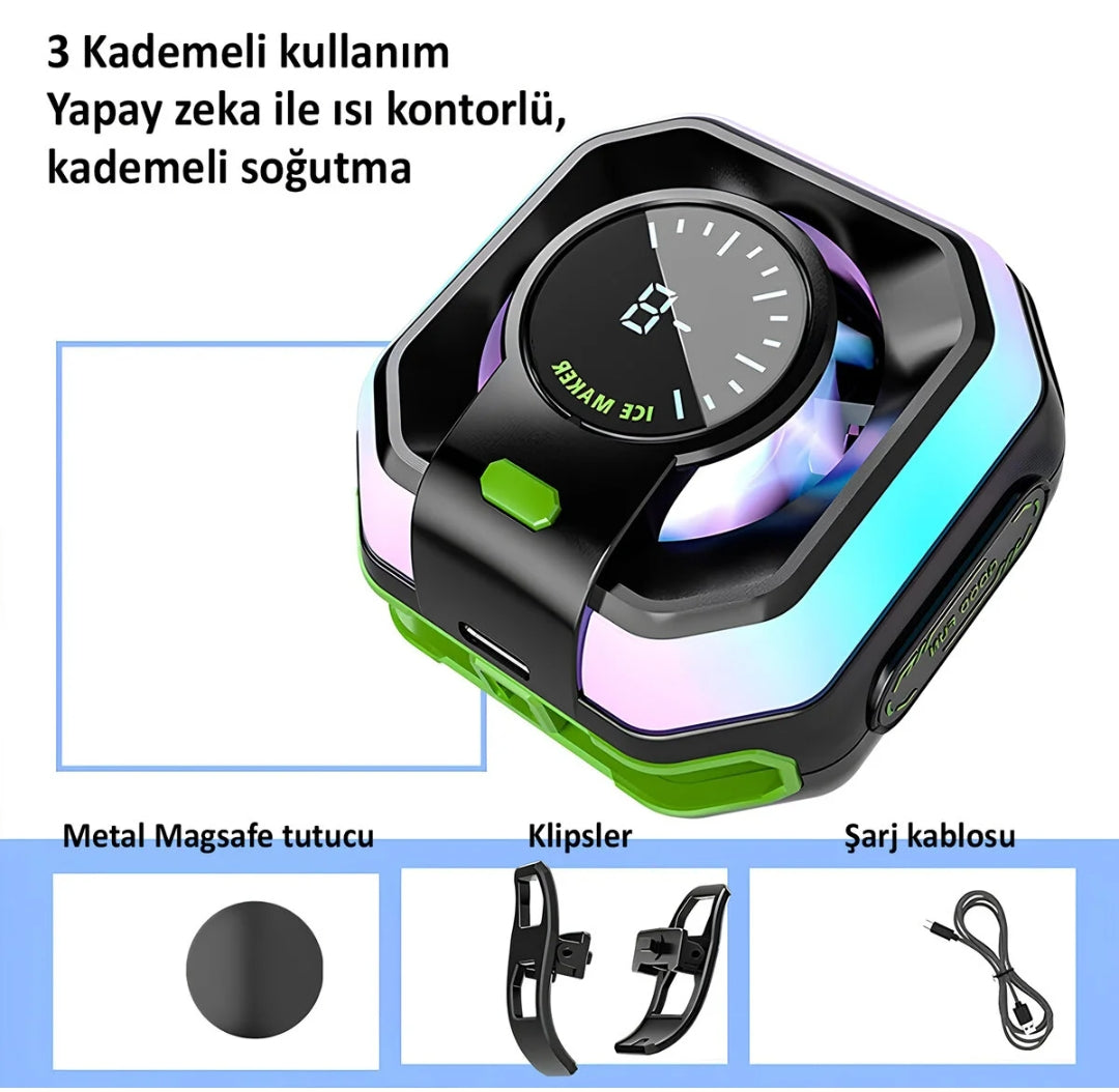 HK-5 Pro Dijital Ekranlı Manyetik Telefon Soğutucu Fan - Yarı İletken RGB Gaming Radyatör MİLANO