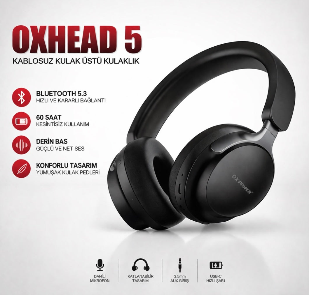 Oxhead 5 ANC/ENC Özellikli Kablosuz Kulak Üstü Bluetooth Kulaklık ÖZEL