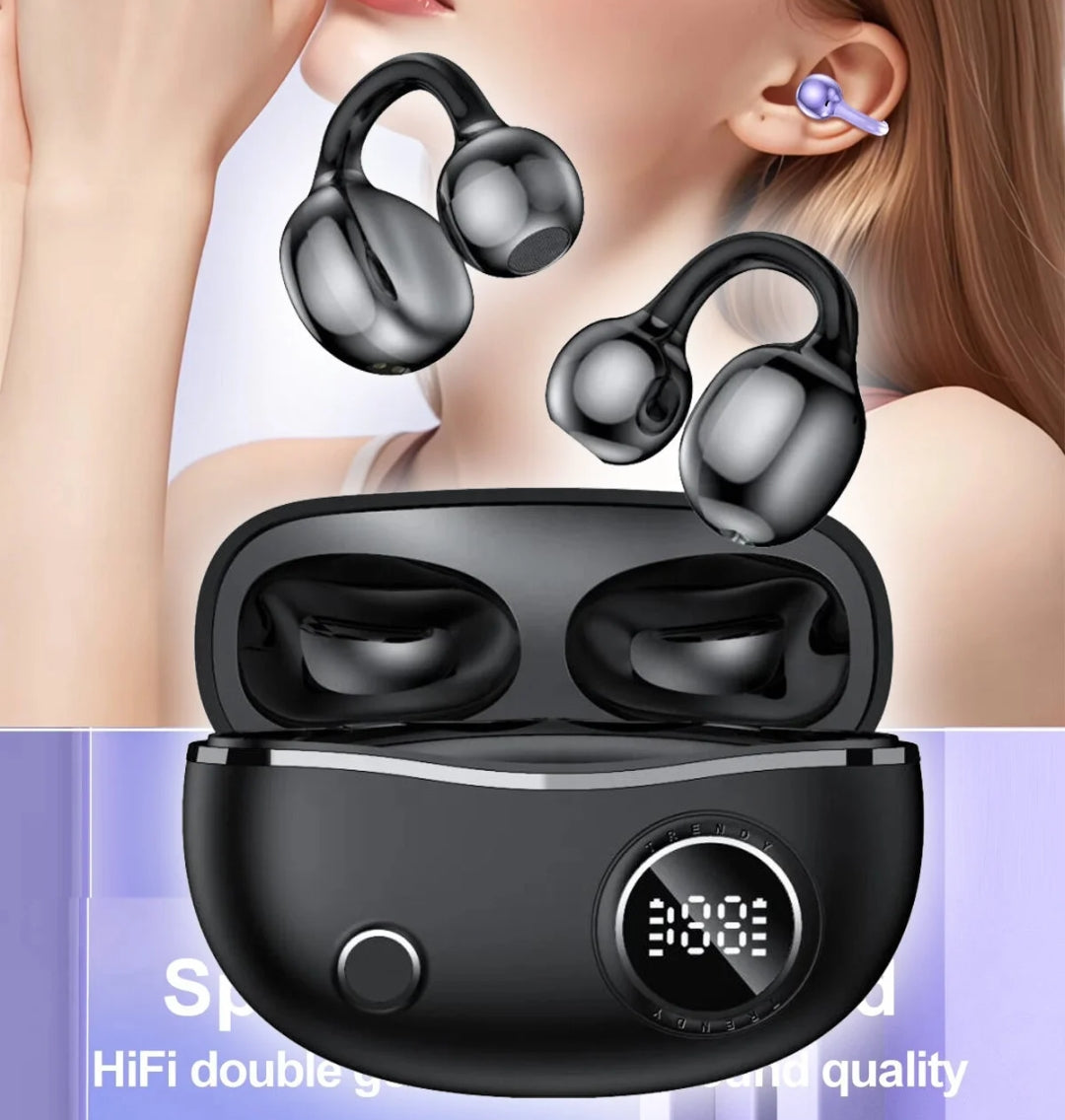 YXG-10 Premium Clip-On Kulak Klipsli Açık Kulak Bluetooth 5.4 Kablosuz Kulaklık - Dijital Şarj Göstergeli LENSUN