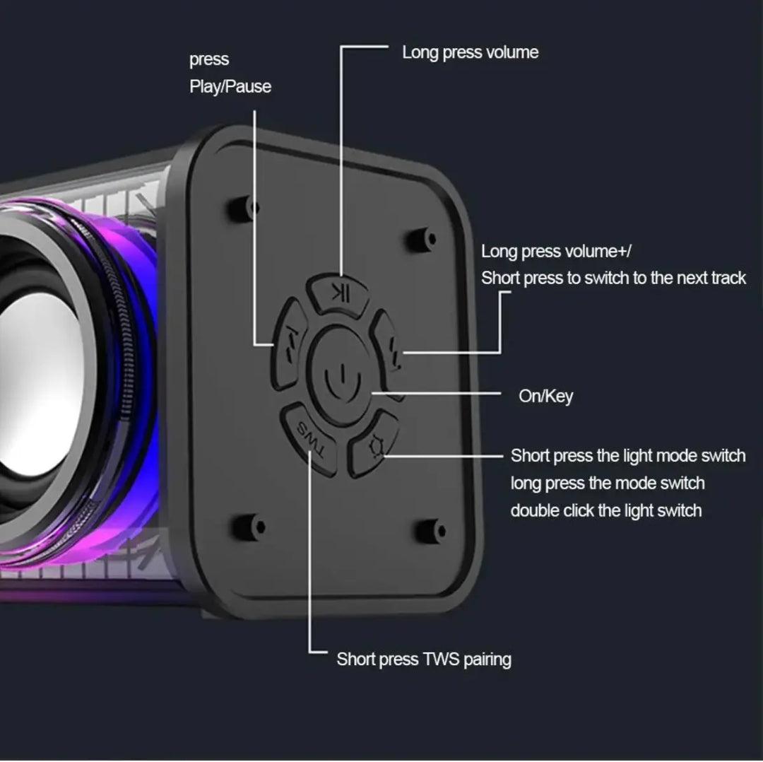 Armour V8 RGB Işıklı Taşınabilir Bluetooth 5.3 Hoparlör – 13.6W Çift Speaker & TWS Tucci