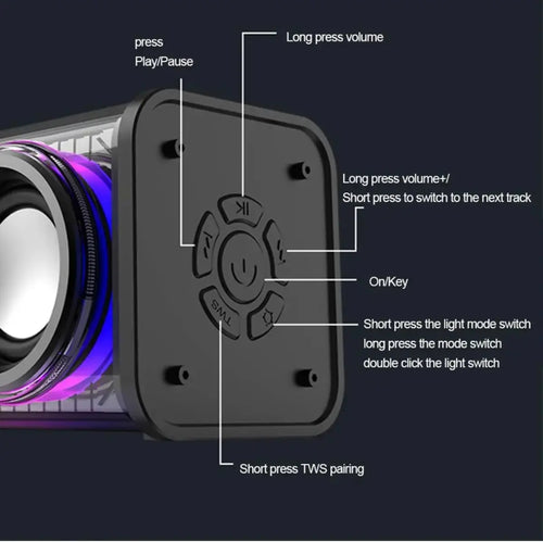 Armour V8 RGB Işıklı Taşınabilir Bluetooth 5.3 Hoparlör – 13.6W Çift Speaker & TWS Tucci