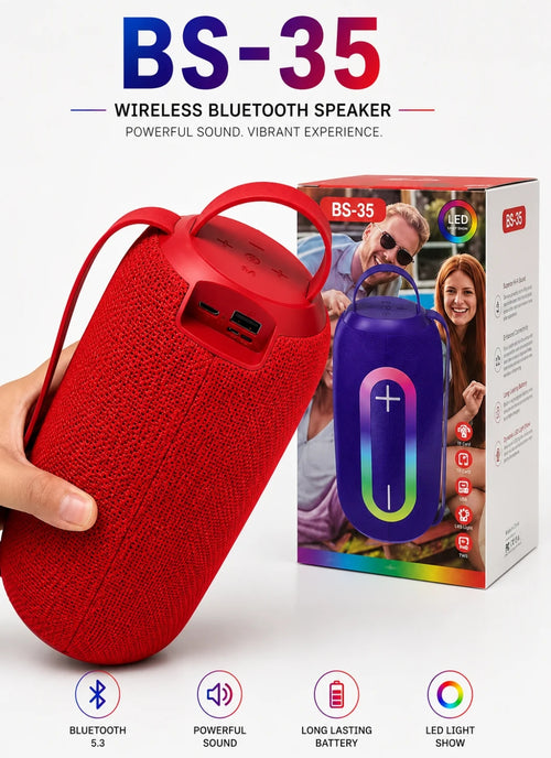 BS-35 Taşınabilir Kablosuz Bluetooth Hoparlör - RGB Işıklı, Mikrofonlu Soundbar Tarzı Speaker Harvox