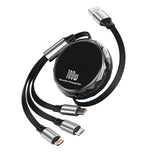3in1 Makaralı Çoklu Şarj Kablosu 100W Hızlı Şarj - Type-C, Lightning, Micro USB Geri Çekilebilir Data Kablosu Tucci