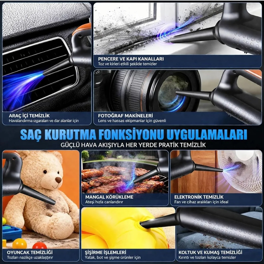 ST-126PlusMax 22.000PA Yüksek Emiş Güçlü Kablosuz Şarjlı Araç ve Ev Tipi Taşınabilir Vakumlu El Süpürgesi (Type-C Hızlı Şarj) LENSUN