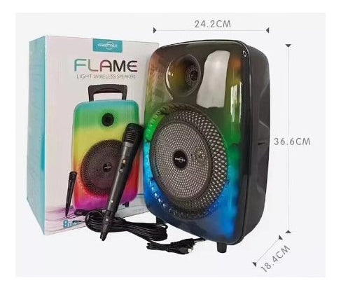 مكبر صوت لاسلكي Flame Light مقاس 8 بوصات مع ميكروفون | مكبر صوت بلوتوث مع إضاءة RGB، يدعم FM وSD وUSB