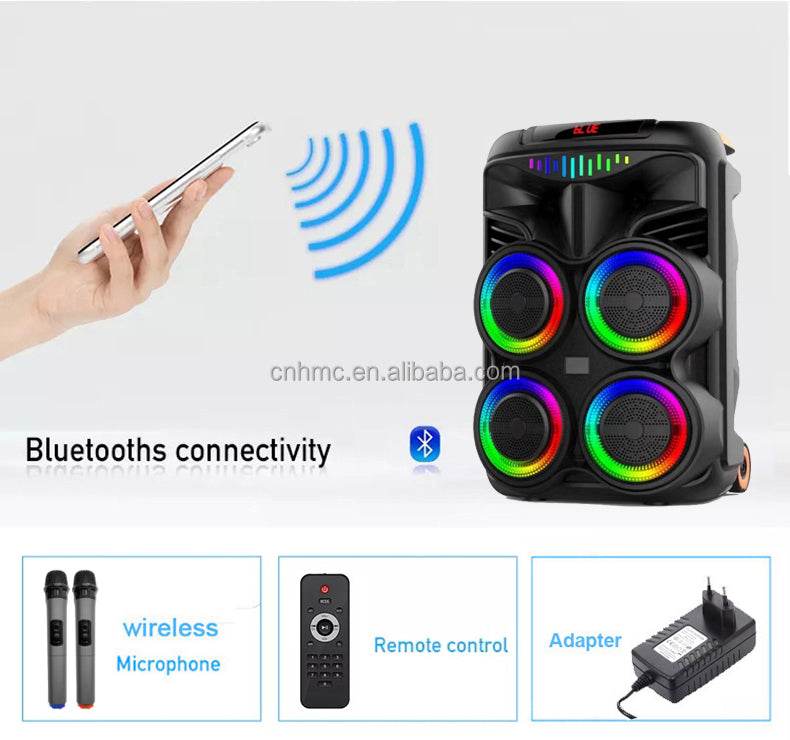 Wgy-8888 4x8 inç taşınabilir bluetooth hoparlör – ekstra bas, dahili amfi, mikrofonlu ve rgb ışıklı - H2K - KolayMagza