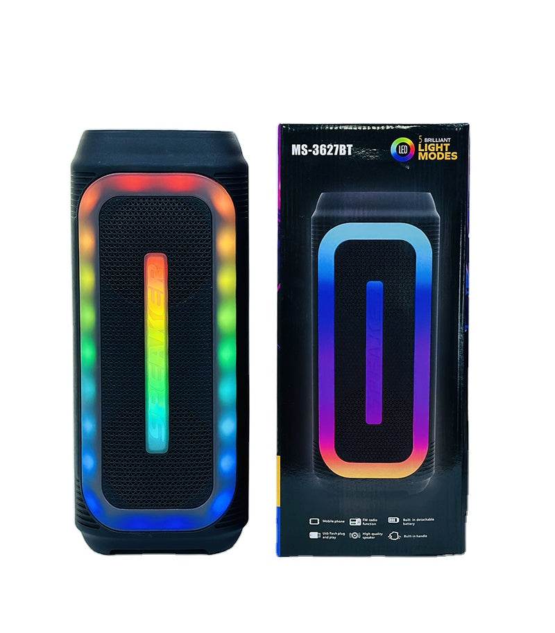 Ms-3627bt taşınabilir bluetooth hoparlör – çift 4 inç, rgb ışıklı, mikrofonlu - H2F - KolayMagza