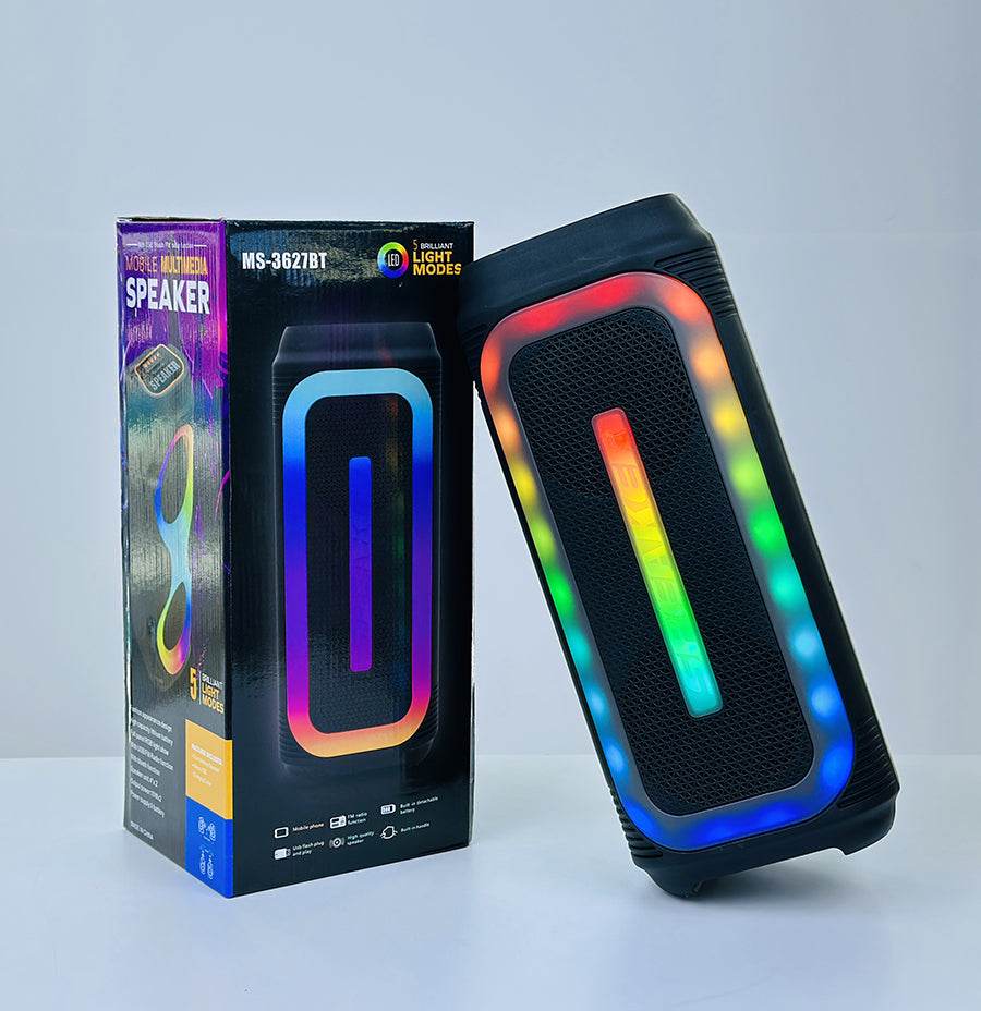 Ms-3627bt taşınabilir bluetooth hoparlör – çift 4 inç, rgb ışıklı, mikrofonlu - H2F - KolayMagza