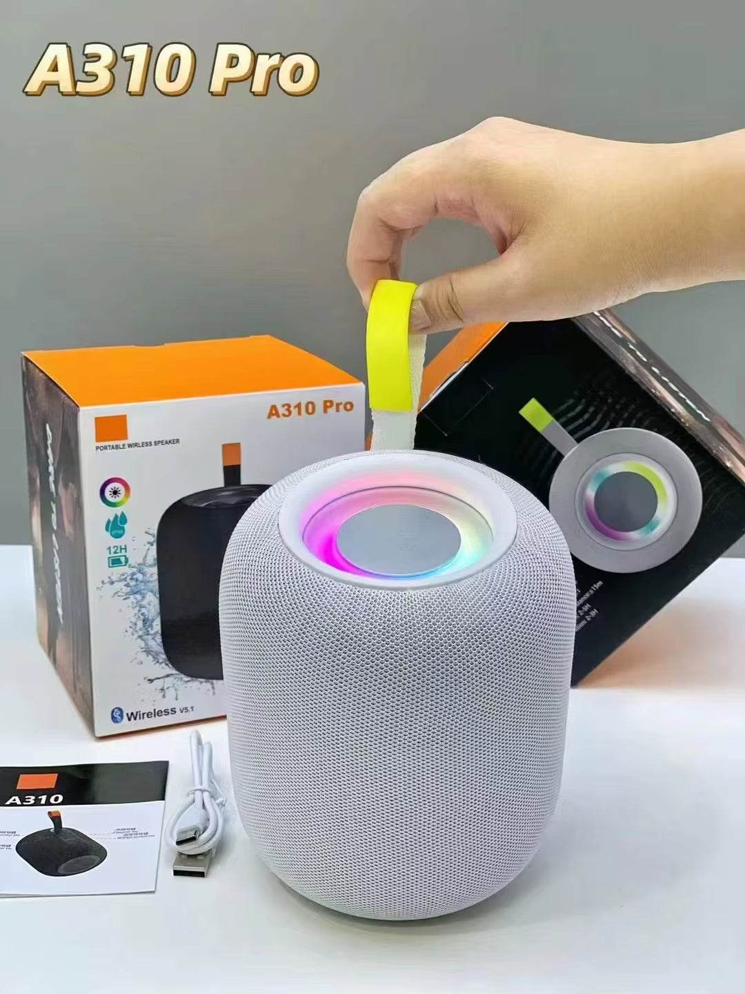 A310 pro ev masaüstü kablosuz taşınabilir LED rgb ışıklı 10 metre menzilli suya dayanıklı 12 saat pil ömürlü şarj edilebilir 15W 5,1v bluetooth hoparlör - H3U - KolayMagza