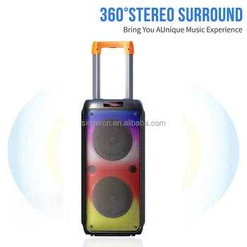 DR-8833 مكبر صوت - 2 × 8 بوصة صوت قوي، إضاءة RGB، مكبر صوت بلوتوث مقاوم للماء