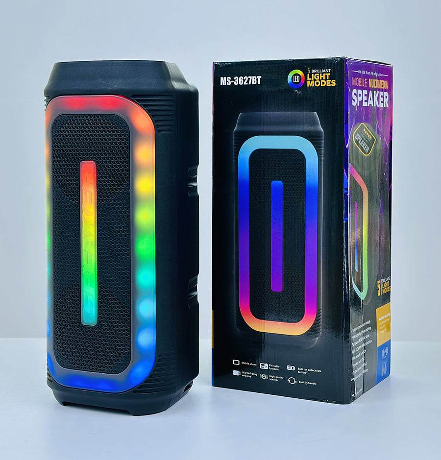 Ms-3627bt taşınabilir bluetooth hoparlör – çift 4 inç, rgb ışıklı, mikrofonlu - H2F - KolayMagza