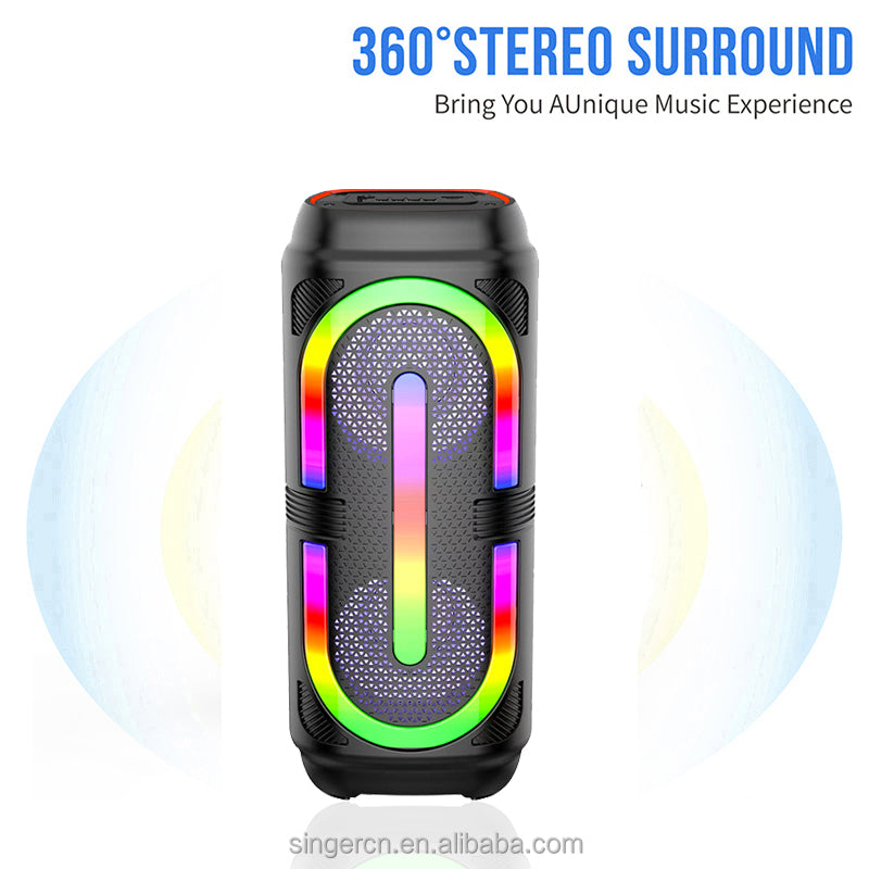 Greatnice GTS-2132 Siyah Mikrofonlu RGB LED Işıklı Taşınabilir Bluetooth Hoparlör Parti Speaker SANTRAL HAN