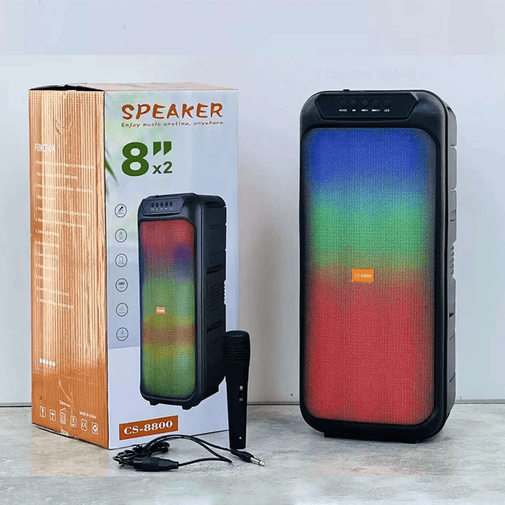 Bt-8800 speaker – 2x 8 inç güçlü ses, rgb ışıklı, mikrofonlu bluetooth hoparlör - H1Z - KolayMagza
