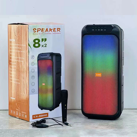 BT-8800 Speaker – 2x 8-inch Bluetooth Speaker with Powerful Sound, RGB Light, and Microphone – H1Z