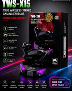 TWS-X15 Bluetooth 5.2 Kablosuz Oyuncu Kulaklığı - Düşük Gecikmeli Gaming Earbuds JBK