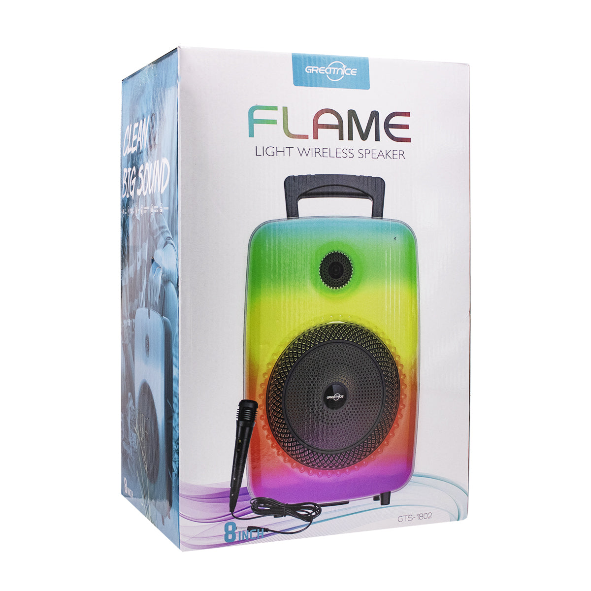 مكبر صوت لاسلكي Flame Light مقاس 8 بوصات مع ميكروفون | مكبر صوت بلوتوث مع إضاءة RGB، يدعم FM وSD وUSB