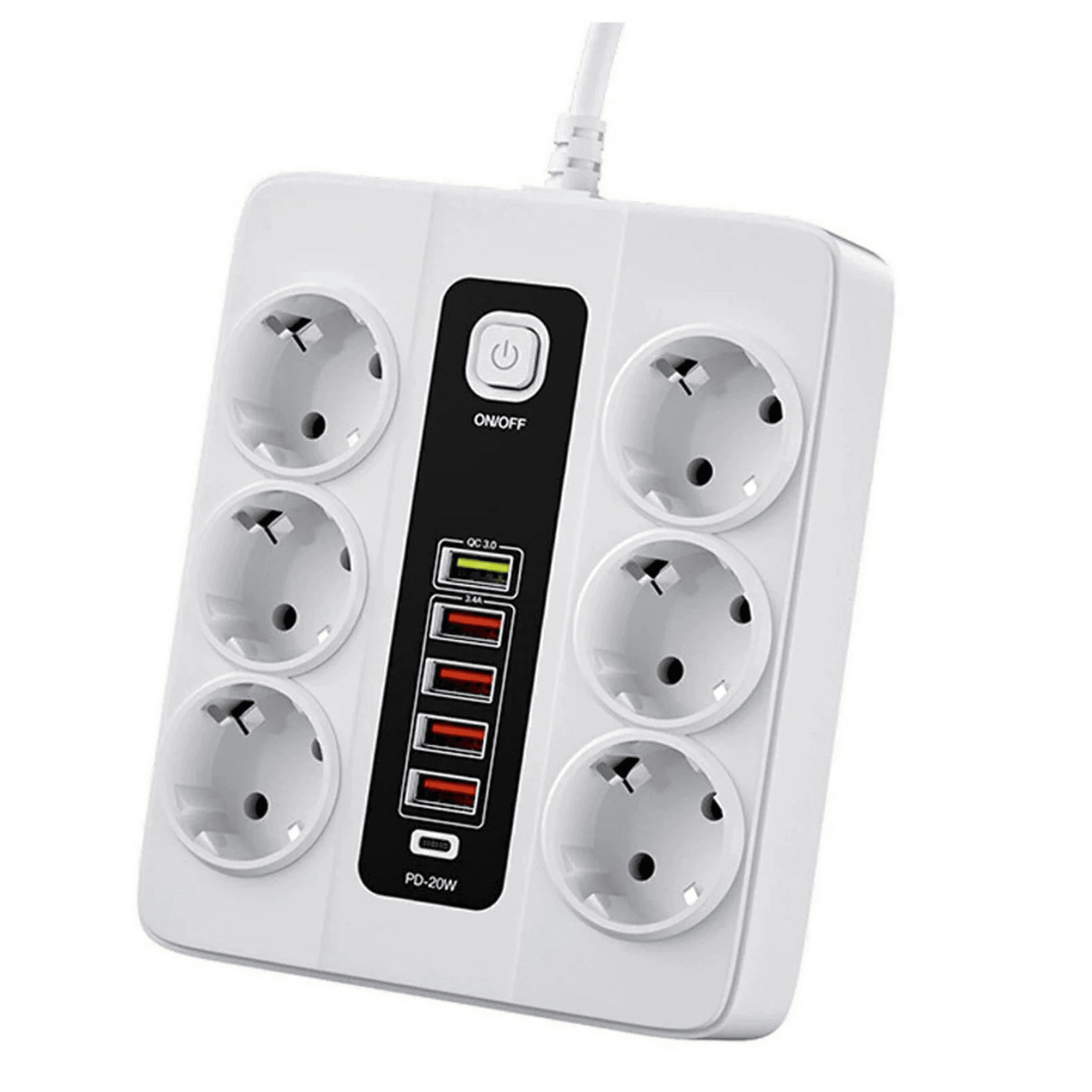 6 prizli 5 usb + 20w pd AC priz sigortalı on off çocuk kilitli dayanıklı 3000W - G6B - KolayMagza