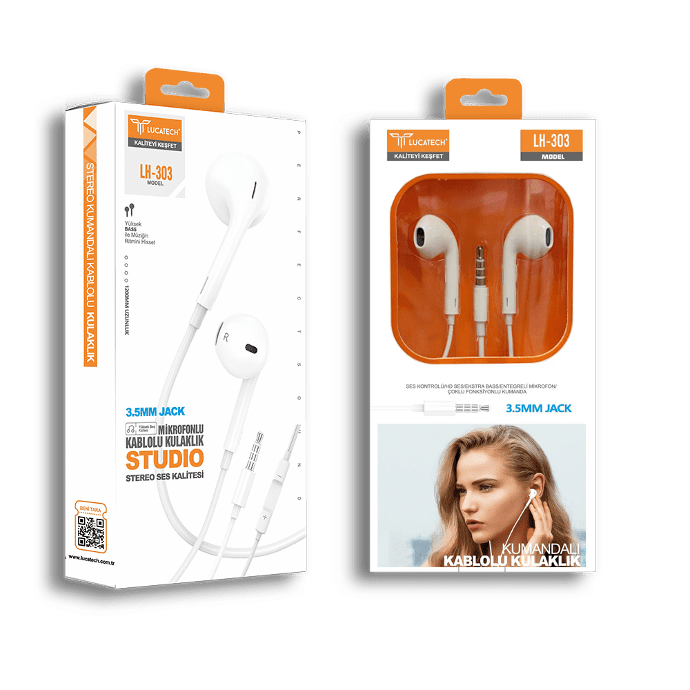Lh-303 jak girişli 6g tarz mikrofonlu ses kontrol tuşlu kulak içi kablolu kulaklık - K1E - KolayMagza