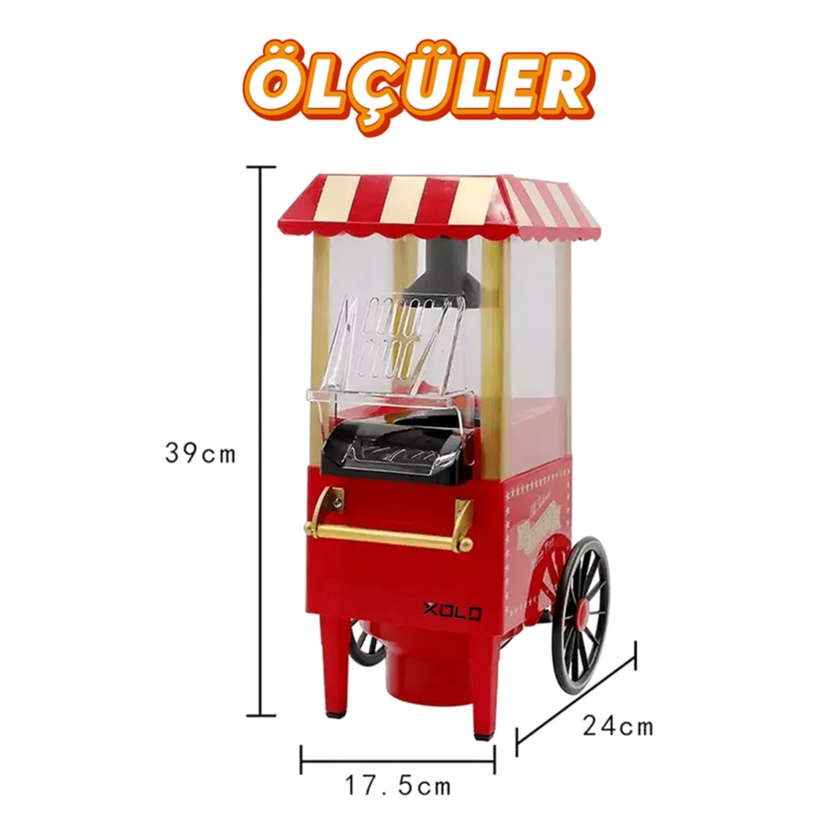 Nostaljik Mini Patlamış Mısır Makinesi - Retro Popcorn Arabası Tasarımlı Ev Tipi Yağsız Sıcak Hava Patlatıcı LENSUN