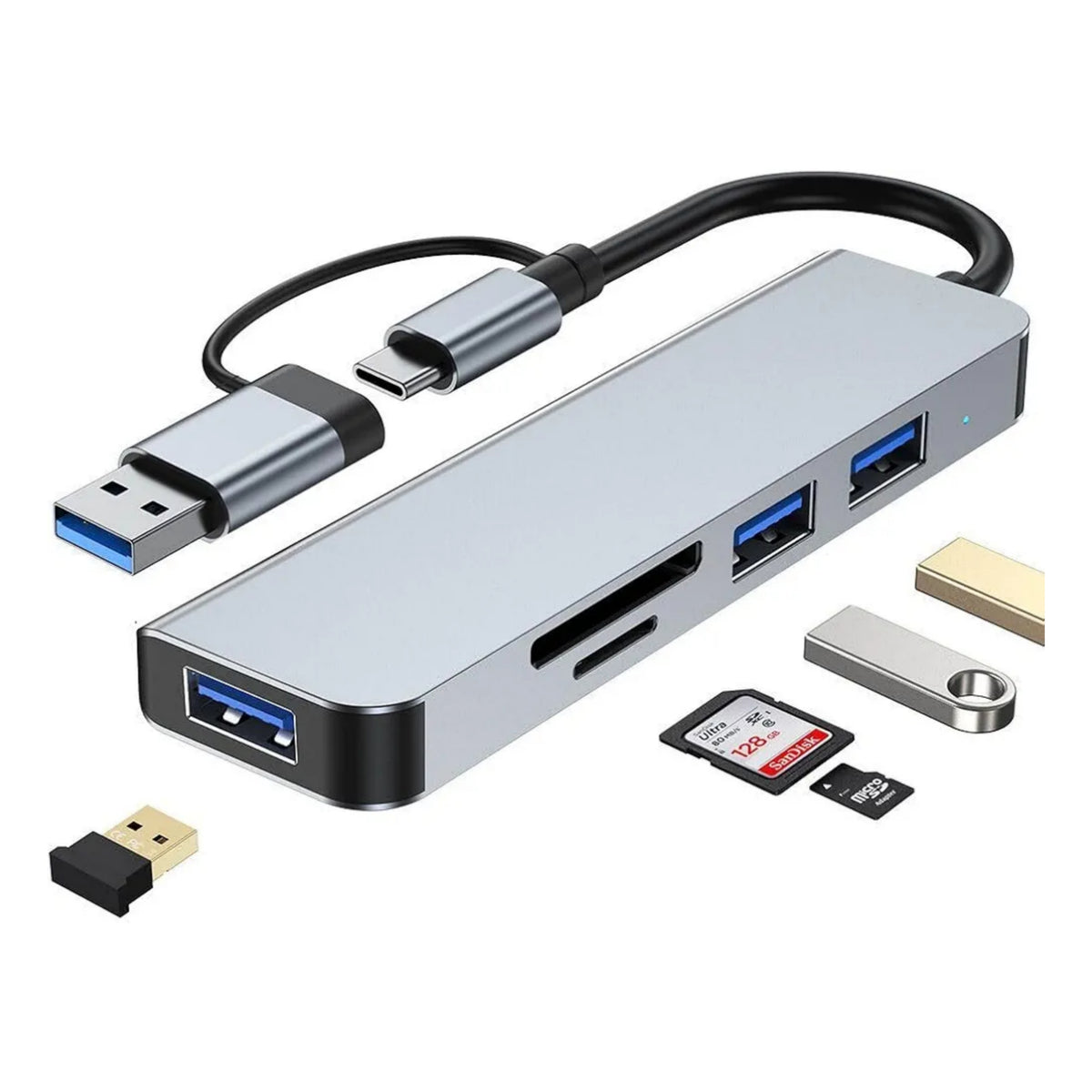 5 in 1 Type-C ve USB 3.0 Çok Fonksiyonlu Hub - 3 Port USB Çoklayıcı, SD/TF Kart Okuyucu Dönüştürücü Adaptör Tucci