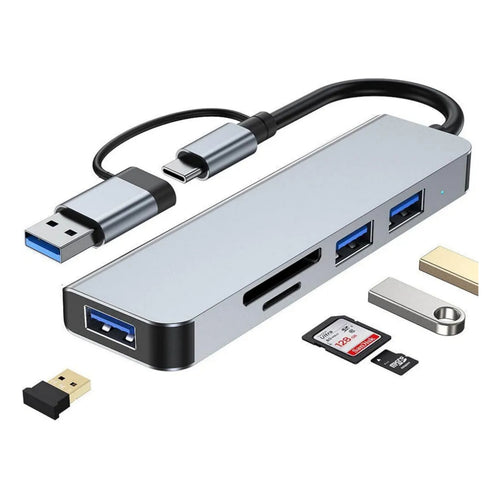 5 in 1 Type-C ve USB 3.0 Çok Fonksiyonlu Hub - 3 Port USB Çoklayıcı, SD/TF Kart Okuyucu Dönüştürücü Adaptör Tucci