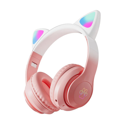 stn28 kafa üstü led ışıklı hafıza kart destekli kedi bluetooth kulaklık