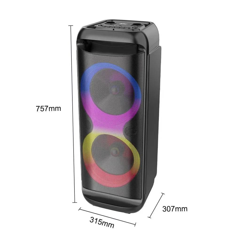 Rx-8298a 8 inç taşınabilir bluetooth hoparlör – çift 8 inç, rgb ışıklı, mikrofonlu - H2İ - KolayMagza KM Technology