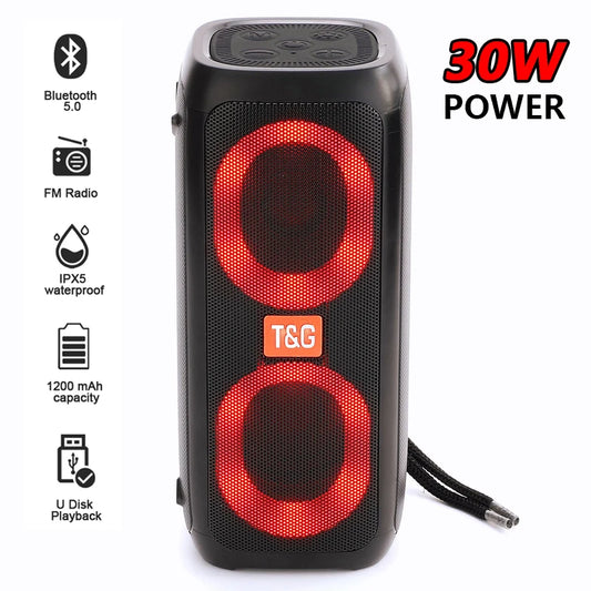 حامل هاتف TG-333 مكبر صوت مزدوج 30 وات 1500 مللي أمبير في الساعة إضاءة LED RGB راديو FM بطاقة SD USB AUX مكبر صوت محمول بتقنية البلوتوث
