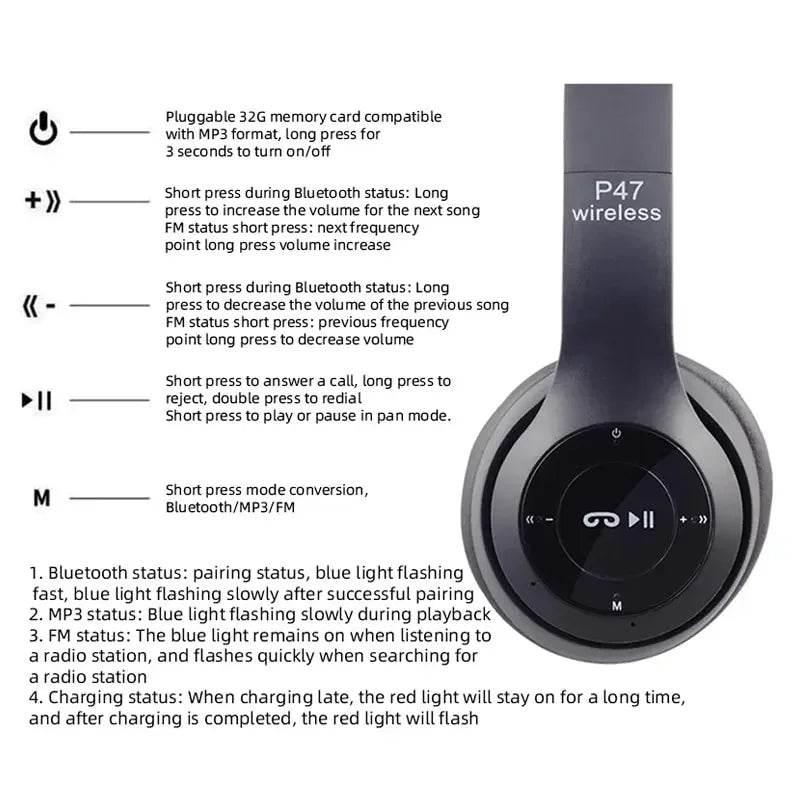 P47 hafıza kart aux destekli kafa üstü bluetooth kulaklık - U1F - KolayMagza KM Technology