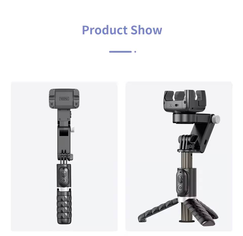 Q18 akıllı 360° döner gimbal tripod | ışıklı, kumandalı, katlanabilir, elde taşınabilir telefon sabitleyici stand - G4J - KolayMagza