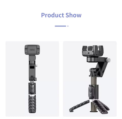 حامل ثلاثي ذكي Q18 دوار بزاوية 360 درجة | حامل هاتف محمول قابل للطي مع إضاءة وجهاز تحكم عن بُعد - G4J
