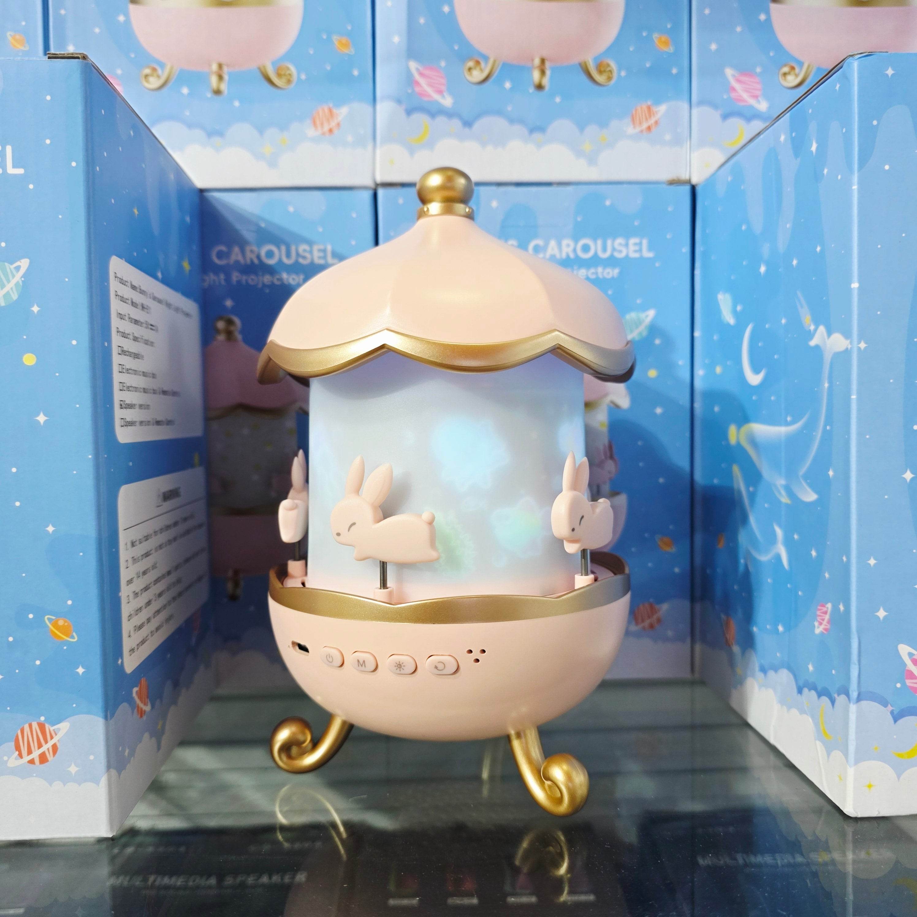 Tavşan Atlıkarınca Gece Lambası Projektörü bluetooth hoparlör, 6'lı Set Filmli Dönen LED Lamba, Büyülü Bir Çocuk Odası Atmosferi için Yıldız Projeksiyon Işığı, Çocuk Odası Dekoru için Döndürülebilir Tavşan Gece Lambası - H3X - KolayMagza