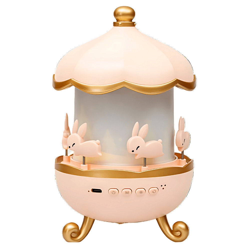 Tavşan Atlıkarınca Gece Lambası Projektörü bluetooth hoparlör, 6'lı Set Filmli Dönen LED Lamba, Büyülü Bir Çocuk Odası Atmosferi için Yıldız Projeksiyon Işığı, Çocuk Odası Dekoru için Döndürülebilir Tavşan Gece Lambası - H3X - KolayMagza