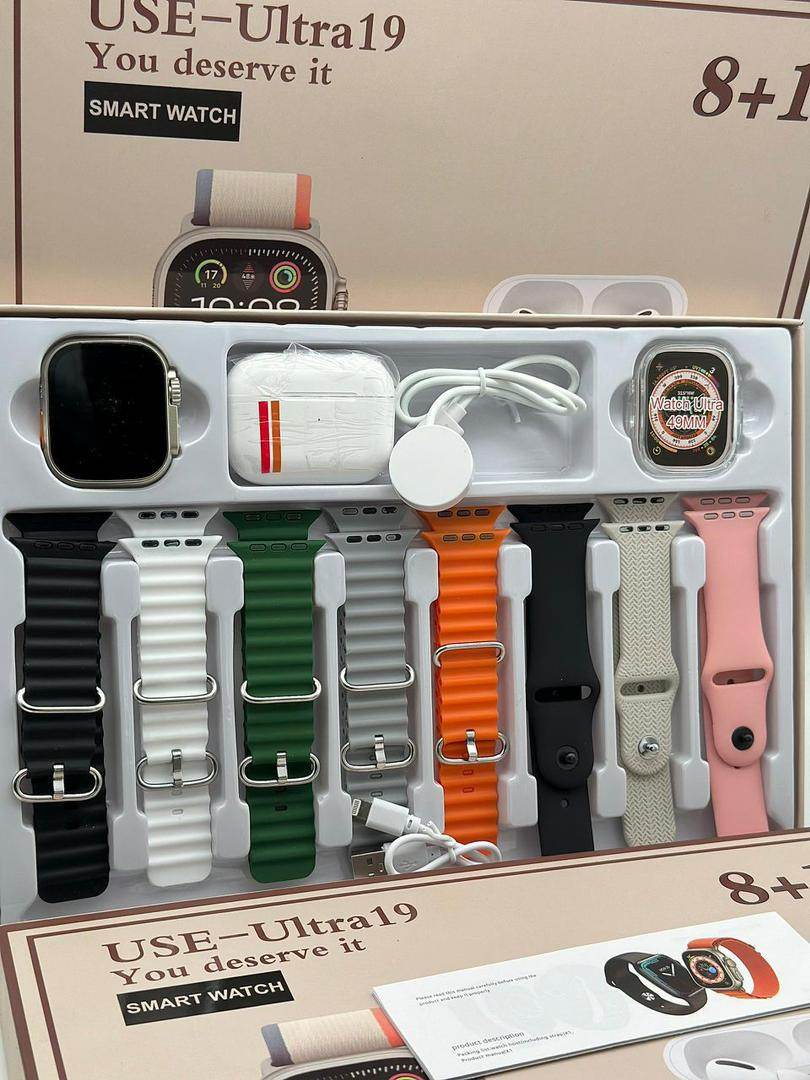 Use ultra19, 8 kordonlu ve airpods pro bluetooth kulaklıklı akıllım saat kombo - A3H - KolayMagza